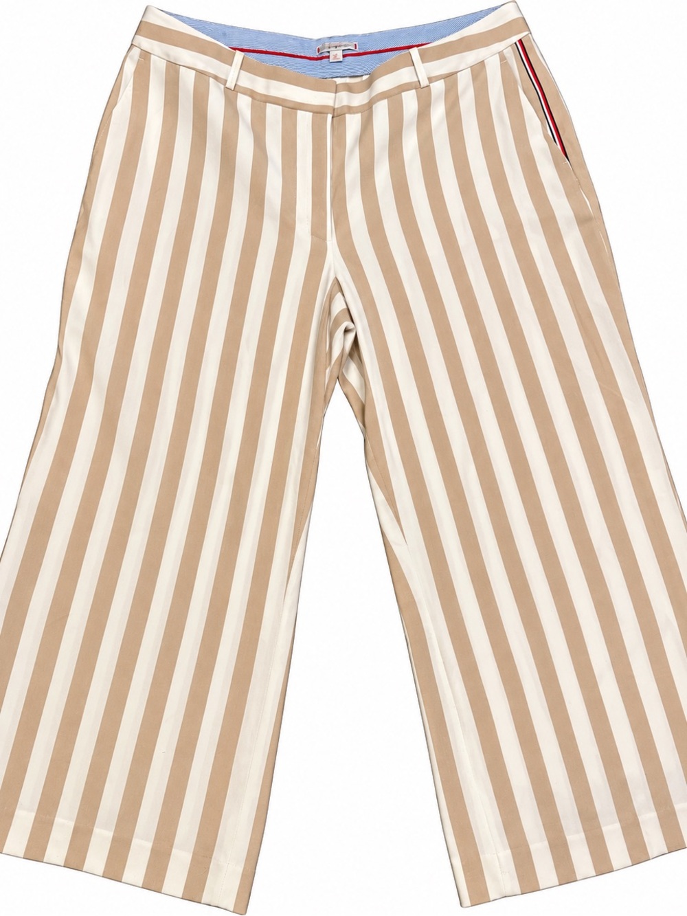 Tommy Hilfiger Size 16 Preppy Striped Wide Leg Crop Pants Tan Ivory